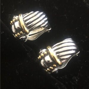 LAGOS Beautiful Sterling Silver 18K Yellow Gold Fluted Shrimp Earrings